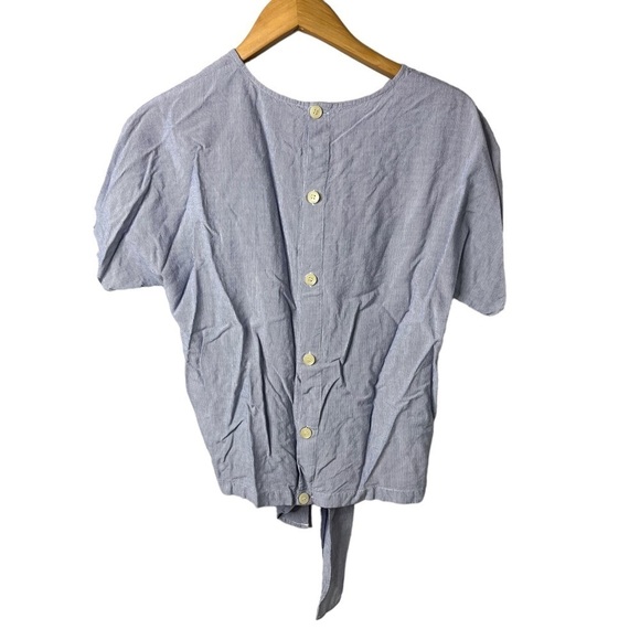 Madewell Tie Front Top Stripe Size Medium Blue Button Back Style G7350 - Picture 3 of 8